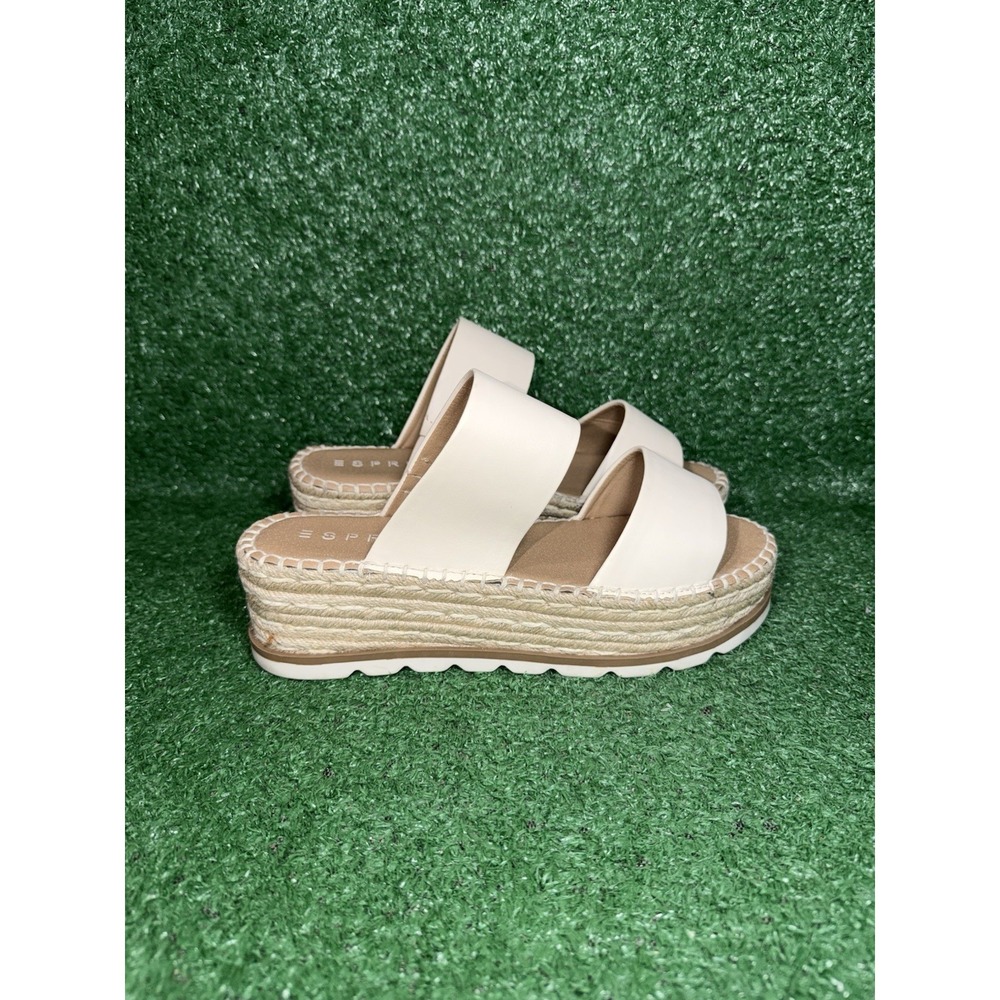 ESPIRIT Womens Size 9 Katalina Wedge Beige Tan Strappy Leather Comfort Sandals